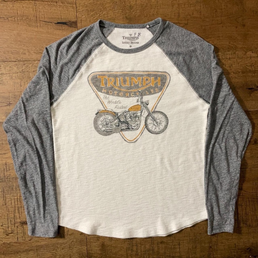 Lucky Brand Triumph Thermal Shirt Mens M White Grey Americana Biker Raglan
